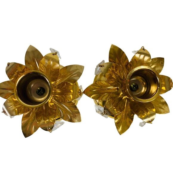 Fancy Hollywood Gold Tone Candlestick Holder Set Chandelier Crystal Dangling Pri - Picture 3 of 11